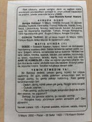 5 MAYIS 2002 - TAKVİM YAPRAĞI - DOĞUM GÜNÜ HEDİYESİ - BÜYÜK SAATLİ MAARİF TAKVİMİ - AVRUPA GÜNÜ - GAZİ MUSTAFA KEMAL ATATÜRK - İLK TBMM TOPLANTISI - MAYIS AYINDA; SEBZELER - AHIR VE KÜMESLER - YEMİN ETMEDİM YA ADLI YAZI