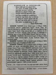 9 MAYIS 2002 - TAKVİM YAPRAĞI - DOĞUM GÜNÜ HEDİYESİ - BÜYÜK SAATLİ MAARİF TAKVİMİ -  İLHAN SELÇUK - HAŞIM NEZİHİ OKAY - BÜYÜK ALMAN ŞAİR FRİEDRİCH SCHİLLER'İN VEFATI - AMERİKALI KAŞİF AMİRAL BYRD 'NİN KUZEY KUTBUNA İLK SEFERİ - DAVUT PAŞA LİSESİ KURULDU