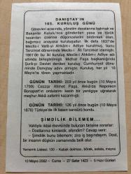 10 MAYIS 2002 - TAKVİM YAPRAĞI - DOĞUM GÜNÜ HEDİYESİ - BÜYÜK SAATLİ MAARİF TAKVİMİ - CAHİT SITKI - DANIŞTAY'IN 165. KURULUŞ GÜNÜ - CEZZAR AHMET PAŞA'NIN AKKA ZAFERİ - İLK BASIN SANSÜRÜ - ŞİMDİLİK BİLEMEM  ADLI YAZI