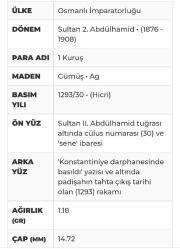 Sultan II Abdülhamid (1908) 1293/30 1 Kuruş gümüş 1.18gr