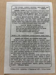 15 MAYIS 2002 - TAKVİM YAPRAĞI - DOĞUM GÜNÜ HEDİYESİ - BÜYÜK SAATLİ MAARİF TAKVİMİ -  İ.HAKKI SUNAT - ATATÜRK - İZMİR'İN İŞGALİ - HAVA ŞEHİTLERİNİ ANMA GÜNÜ - ANNELER GÜNÜ VE KADIN HAKLARI ADLI YAZI DİZİSİ