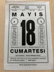 Efemera - 18 MAYIS 2002 - TAKVİM YAPRAĞI - DOĞUM GÜNÜ HEDİYESİ - BÜYÜK SAATLİ MAARİF TAKVİMİ -  NACİ KASIM - DR. L SAMİ AKALIN - DÜNYA MÜZELER GÜNÜ VE HAFTASI - SEVİM KIRDAR - kitantik - kitaLog