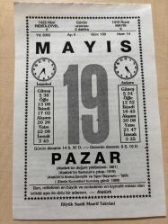 19 MAYIS 2002 - TAKVİM YAPRAĞI - DOĞUM GÜNÜ HEDİYESİ - BÜYÜK SAATLİ MAARİF TAKVİMİ - ATATÜRK - GAZİ MUSTAFA KEMAL ATATÜRK'ÜN DOĞUMU - TARIK ORHAN - 19 MAYIS 1919