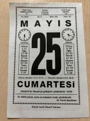 25 MAYIS 2002 - TAKVİM YAPRAĞI - DOĞUM GÜNÜ HEDİYESİ - BÜYÜK SAATLİ MAARİF TAKVİMİ - DR.FARUK BAYÜLKEM - ORHAN VELİ - CEVDET PAŞA VEFAT ETTİ - GÜNDE 1 ELMA - SAHİP AKOSMAN