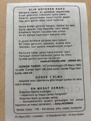 25 MAYIS 2002 - TAKVİM YAPRAĞI - DOĞUM GÜNÜ HEDİYESİ - BÜYÜK SAATLİ MAARİF TAKVİMİ - DR.FARUK BAYÜLKEM - ORHAN VELİ - CEVDET PAŞA VEFAT ETTİ - GÜNDE 1 ELMA - SAHİP AKOSMAN