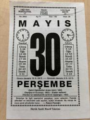 30 MAYIS 2002 - TAKVİM YAPRAĞI - DOĞUM GÜNÜ HEDİYESİ - BÜYÜK SAATLİ MAARİF TAKVİMİ - RAKIM ZİYAOĞLU - BEDRİ RAHMİ EYUBOĞLU - İSTANBUL'UN İLK BELEDİYE BAŞKANI - JEANNE D'ARC ROUEN MEYDANINDA YAKILDI