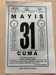 31 MAYIS 2002 - TAKVİM YAPRAĞI - DOĞUM GÜNÜ HEDİYESİ - BÜYÜK SAATLİ MAARİF TAKVİMİ - DR.FARUK BAYÜLKEM - PROF. DR. YILDIZ TÜMERDEM - BUGÜN SİGARADAN UZAK DURUN - HAYIR DOKTOR ADLI YAZI