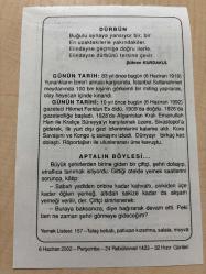 6 HAZİRAN 2002 - TAKVİM YAPRAĞI - DOĞUM GÜNÜ HEDİYESİ - BÜYÜK SAATLİ MAARİF TAKVİMİ - ŞÜKRAN KURDAKUL - 100 BİN KİŞİLİK İSTANBUL MİTİNGİ - GAZETECİ HİKMET FERİDUN ES'İN VEFATI - APTALIN BÖYLESİ ADLI YAZI