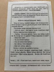 8 HAZİRAN 2002 - TAKVİM YAPRAĞI - DOĞUM GÜNÜ HEDİYESİ - BÜYÜK SAATLİ MAARİF TAKVİMİ - HZ.MUHAMMED - HZ.MUHAMMED'İN VEFATI - DÜNYA MİSAFİRHANE İMİŞ ADLI YAZI