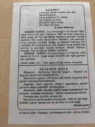 10 HAZİRAN 2002 - TAKVİM YAPRAĞI - DOĞUM GÜNÜ HEDİYESİ - BÜYÜK SAATLİ MAARİF TAKVİMİ -  NACİ KASIM - DR.SUNA TANALTAY - YAZAR PİERRE LOTİ'NİN VEFATI - TELSİZLE İLK S.O.S. İMDAT SİNYALİ SLAVONİA ADLI GEMİDEN VERİLMİŞTİR - SEVGİNİN  GÜCÜ ADLI YAZI DİZİSİ