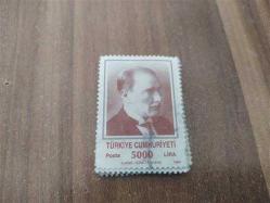 Türk Pulu - Turkish Stamp -  Postadan Geçmiş Pul Filateli - Damgalı - ATATÜRK TEMALI PUL, 5000 LİRA - Türkiye Cumhuriyeti -