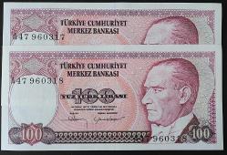 Türkiye Cumhuriyeti 7. Emisyon 1. Tertip 100 Lira Seri Takipli A47 960317-18 ÇİL
