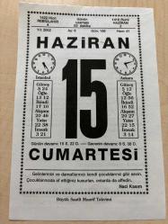 15 HAZİRAN 2002 - TAKVİM YAPRAĞI - DOĞUM GÜNÜ HEDİYESİ - BÜYÜK SAATLİ MAARİF TAKVİMİ - NACİ KASIM - CAHİT SITKI TARANCI - YENİÇERİ OCAĞI KALDIRILDI - NORVEÇ'Lİ BESTEKAR EDVARD GRİEG DOĞDU - HOLLANDA'NIN LA HAYE ŞEHRİNDE ADALET DİVANININ İLK CELSESİ AÇILDI - YAZAR PEYAMİ SAFA VEFAT ETTİ - VAZ GEÇTİM ADLI YAZI