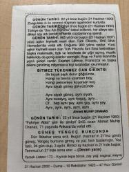 21 HAZİRAN 2002 - TAKVİM YAPRAĞI - DOĞUM GÜNÜ HEDİYESİ - BÜYÜK SAATLİ MAARİF TAKVİMİ - BOİLEAU - ZONGULDAK DÜŞMAN İŞGALİNDEN KURTULDU - SOY ADI KANUNU KABUL EDİLDİ - ÜNLÜ OZAN AHMET MUHİP DRANAS'IN VEFATI - TÜRK FİLOZOF İBNİ SİNA'NIN VEFATI - GÜNEŞ YENGEÇ BURCUNDA ADLI YAZI DİZİSİ