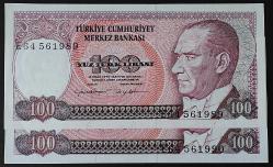 Türkiye Cumhuriyeti 7. Emisyon 2. Tertip 100 Lira Seri Takipli E64 561989-90 ÇİL