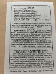 23 HAZİRAN 2002 - TAKVİM YAPRAĞI - DOĞUM GÜNÜ HEDİYESİ - BÜYÜK SAATLİ MAARİF TAKVİMİ - ATATÜRK - NÜZHET ERMAN - HATAY'I TÜRKİYE'YE KATAN ANLAŞMA - OP.DR.HÜSNÜ İSMET ÖTÜRK VEFAT ETTİ - ÇİZMEDEN YUKARI ÇIKMA ADLI YAZI DİZİSİ