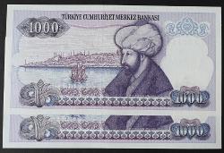 Türkiye Cumhuriyeti  7. Emisyon 2. Tertip 1000 Lira Seri Takipli F73209163-64 ÇİL