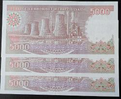 Türkiye Cumhuriyeti 7. Emisyon 4. Tertip 5000 Lira Seri Takipli H37 649592-93-94 ÇİL