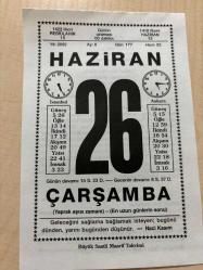 26 HAZİRAN 2002 - TAKVİM YAPRAĞI - DOĞUM GÜNÜ HEDİYESİ - BÜYÜK SAATLİ MAARİF TAKVİMİ -  NACİ KASIM - ŞÜKRAN KURDAKUL - ÇEVİRMEN YAZAR ZİHNİ KÜÇÜMEN'İN VEFATI - SARI ESİRLER YAZARI AMERİKALI ROMANCI PEARL S.BUCK DOĞDU - AZAMİ SURAT ADLI YAZI