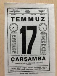 17 TEMMUZ 2002 - TAKVİM YAPRAĞI - DOĞUM GÜNÜ HEDİYESİ - BÜYÜK SAATLİ MAARİF TAKVİMİ - SHAKESPEARE - CAN YÜCEL - ÇAR II.NİKOLA, ÇARİÇE, VELİAHT PRENS, 4 PRENSES VE HİZMETKARLARI ÖLDÜRÜLDÜLER - ANIT KABİRİ İNŞAA EDEN ÜNLÜ MİMAR PROF.EMİN ONAT VEFAT ETTİ - BAŞKA ADLI YAZI