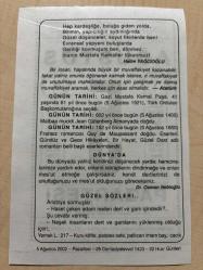 5 AĞUSTOS 2002 - TAKVİM YAPRAĞI - DOĞUM GÜNÜ HEDİYESİ - BÜYÜK SAATLİ MAARİF TAKVİMİ - MUSTAFA KEMAL ATATÜRK - HALİM YAĞCIOĞLU - ATATÜRK BAŞKOMUTANLIĞA SEÇİLDİ - MATBAA MUCİDİ JEAN GÜTENBERG DOĞDU - FRANSIZ ROMANCI GUY DE MAUPASSANT DOĞDU - DR. OSMAN NEBİOĞLU - GÜZEL SÖZLER ADLI YAZI