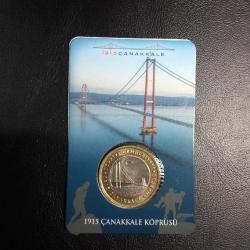 1915 ÇANAKKALE KÖPRÜSÜ  HATIRA PARASI 1 TÜRK LİRASI  ÇİL ÖZEL KİTİNDE TCM 2758