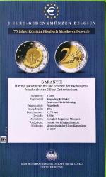 Belçika 2 Euro 2012 Hatıra Sertifikalı ÇİL -- Kraliçe Elisabeth Yarışması’nın 75. Yılı