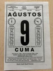 9 AĞUSTOS 2002 - TAKVİM YAPRAĞI - DOĞUM GÜNÜ HEDİYESİ - BÜYÜK SAATLİ MAARİF TAKVİMİ - ŞİNASİ BOZKURT AYKIN - İLHAN DEMİRASLAN - MUSTAFA KEMAL ATATÜRK - LATİN ALFABESİNİN KABULÜ