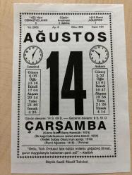 14 AĞUSTOS 2002 - TAKVİM YAPRAĞI - DOĞUM GÜNÜ HEDİYESİ - BÜYÜK SAATLİ MAARİF TAKVİMİ - ATATÜRK - MESUT TARCAN - KIBRIS BARIŞ HAREKATININ 2.SAFHASI - YEDEK SUBAY OKULU EĞİTİME BAŞLADI - GÜLÜMSE ADLI YAZI DİZİSİ