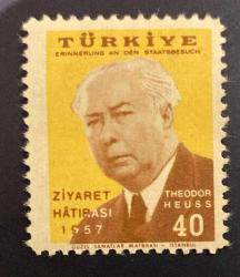 Türk Pulu - Turkish Stamp -  Postadan Geçmiş Pul Filateli -  THEODOR HEUSS ZİYARET HATIRASI 1957 TEMALI PUL, 40 KURUŞ - Türkiye Cumhuriyeti - NOSTALJİK DOĞUM GÜNÜ HEDİYESİ