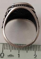 OSMANLI SON DÖNEMİ ESKİ ARAPÇA YAZI MOTİFLİ ORİJİNAL SİAYAH KRİSTAL TAŞLI AY YILDIZI ALTIN KAPLAMA MUHTEŞEM KORUYUCU GÜMÜŞ YÜZÜK RR1A1RR1 ÇOK NADİR