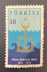 Türk Pulu - Turkish Stamp -  Postadan Geçmiş Pul Filateli - YÜKSEK DENİZCİLİK OKULU 1909 -1959 TEMALI PUL, 30 KURUŞ - Türkiye Cumhuriyeti - NOSTALJİK DOĞUM GÜNÜ HEDİYESİ