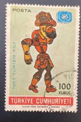 Türk Pulu - Turkish Stamp -  Postadan Geçmiş Pul Filateli - DAMGALI -  KARAGÖZ RESİMLİ 1967 TURİZM YILI TEMALI PUL , 100 KURUŞ - Türkiye Cumhuriyeti - NOSTALJİK DOĞUM GÜNÜ HEDİYESİ
