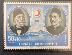 Türk Pulu - Turkish Stamp -  Postadan Geçmiş Pul Filateli -  ETEM PAŞA - DOKTOR MARKO PAŞA RESİMLİ - İNSANLIK HİZMETLERİ 1968 TEMALI PUL , 50+10 KURUŞ - Türkiye Cumhuriyeti - NOSTALJİK DOĞUM GÜNÜ HEDİYESİ