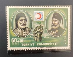 Türk Pulu - Turkish Stamp -  Postadan Geçmiş Pul Filateli -  SERDARI EKREM ÖMER PAŞA - DOKTOR ABDULLAH BEY RESİMLİ - İNSANLIK HİZMETLERİ 1968 TEMALI PUL , 60+10 KURUŞ - Türkiye Cumhuriyeti - NOSTALJİK DOĞUM GÜNÜ HEDİYESİ
