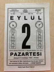 2 EYLÜL 2002 - TAKVİM YAPRAĞI - DOĞUM GÜNÜ HEDİYESİ - BÜYÜK SAATLİ MAARİF TAKVİMİ - KAZIM TAŞKENT - EYLÜL AYI SAĞLIĞI - SÜT İÇİNİZ - MÜMTAZ ARIKAN - ŞANSIZLIK ADLI YAZI