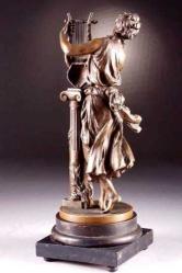 Mathurin Moreau (1822-1912) sanatçı imzalı tutya, ahşap kaideli 19. Y.y. Fransız bayan müzisyen heykeli. Y:55cm.