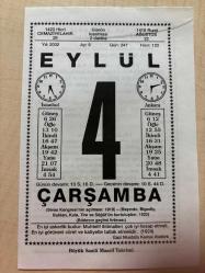 4 EYLÜL 2002 - TAKVİM YAPRAĞI - DOĞUM GÜNÜ HEDİYESİ - BÜYÜK SAATLİ MAARİF TAKVİMİ - GAZİ MUSTAFA KEMAL ATATÜRK - SİVAS KONGRESİ - İNGİLTERE KRAL VIII.EDVARD DOLMABAHÇE'YE GELDİ  - EYLÜL AYINDA; MEYVELER - SEBZELER - TARLALAR - AHIR VE KÜMES - BAHÇIVANLIK