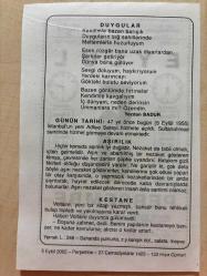 5 EYLÜL 2002 - TAKVİM YAPRAĞI - DOĞUM GÜNÜ HEDİYESİ - BÜYÜK SAATLİ MAARİF TAKVİMİ - PROF. SÜHEYL ÜNVER - YEZDAN BADUR - İSTANBUL YENİ ADALET SARAYI HİZMETE AÇILDI - AŞIRILIK ADLI YAZI - KESTANE ADLI YAZI