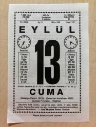 Efemera - 13 EYLÜL 2002 - TAKVİM YAPRAĞI - DOĞUM GÜNÜ HEDİYESİ - BÜYÜK SAATLİ MAARİF TAKVİMİ - GAZİ MUSTAFA KEMAL ATATÜRK - MESUT TARCAN - SAKARYA MEYDAN SAVAŞININ KAZANILMASI - kitantik - kitaLog
