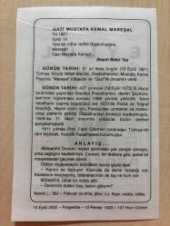 19 EYLÜL 2002 - TAKVİM YAPRAĞI - DOĞUM GÜNÜ HEDİYESİ - BÜYÜK SAATLİ MAARİF TAKVİMİ - ATATÜRK - İLHAMİ BEKİR TEZ- MUSTAFA KEMAL PAŞA'YA MAREŞALLIK RÜTBESİ VERİLDİ - İSTANBUL RASATHANESİ ŞEYHÜLİSLAM'IN KIŞKIRTMASIYLA 1580 DE YIKTIRILDI - ANLAYIŞ ADLI YAZI