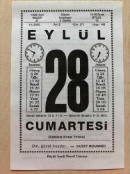 28 EYLÜL 2002 - TAKVİM YAPRAĞI - DOĞUM GÜNÜ HEDİYESİ - BÜYÜK SAATLİ MAARİF TAKVİMİ - HZ.MUHAMMED - CAVİDAN TÜMERKAN - GENERAL KAZIM KARABEKİR DOĞU'DA ERMENİLERİ BOZGUNA UĞRATTI - DR.LOUİS PASTEUR ÖLDÜ - SEBEBİ ADLI YAZI