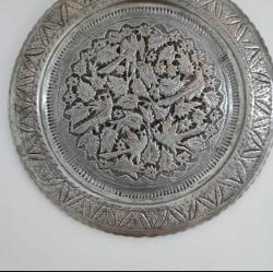 İRAN İŞİ EL OYMASI KUŞLU GÜMÜŞ BAKIR ALAŞIMLI SİNİ 40 CM