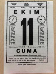 11 EKİM 2002 - TAKVİM YAPRAĞI - DOĞUM GÜNÜ HEDİYESİ - BÜYÜK SAATLİ MAARİF TAKVİMİ - ATATÜRK - MEHMET AKİF ERSOY - MUDANYA MÜTAREKESİ - KIYAFET KANUNU KABUL EDİLDİ - YAZARIMIZ FAKİR BAYKURT ALMANYA'DA VEFAT ETTİ - TANIŞTIRMA ADLI YAZI