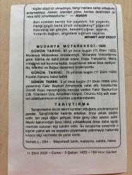 11 EKİM 2002 - TAKVİM YAPRAĞI - DOĞUM GÜNÜ HEDİYESİ - BÜYÜK SAATLİ MAARİF TAKVİMİ - ATATÜRK - MEHMET AKİF ERSOY - MUDANYA MÜTAREKESİ - KIYAFET KANUNU KABUL EDİLDİ - YAZARIMIZ FAKİR BAYKURT ALMANYA'DA VEFAT ETTİ - TANIŞTIRMA ADLI YAZI