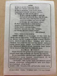 25 EKİM 2002 - TAKVİM YAPRAĞI - DOĞUM GÜNÜ HEDİYESİ - BÜYÜK SAATLİ MAARİF TAKVİMİ - ZİYA GÖKALP - ZİYA GÖKALP VEFAT ETTİ - OLMAZ MIYDI ADLI YAZI