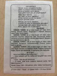 27 EKİM 2002 - TAKVİM YAPRAĞI - DOĞUM GÜNÜ HEDİYESİ - BÜYÜK SAATLİ MAARİF TAKVİMİ - ATATÜRK - RIZA BEŞER - MUSTAFA KEMA BULGARİSTAN'A ATEŞE MİLİTER OLARAK ATANDI - İTALYA'DA MUSOLİNİ YÖNETİMİ ELE GEÇİRDİ - FRANSIZ ORDUSU BERLİN'E GİRDİ - İTALYAN BESTECİ NİCOLLO PAGANİNİ DOĞDU - NİÇİN ADLI YAZI
