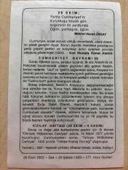 29 EKİM 2002 - TAKVİM YAPRAĞI - DOĞUM GÜNÜ HEDİYESİ - BÜYÜK SAATLİ MAARİF TAKVİMİ - ATATÜRK - MEHMET NECATİ ÖNGAY - CUMHURİYET BAYRAMI - KIZILAY HAFTASI