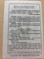 12 KASIM 2002 - TAKVİM YAPRAĞI - DOĞUM GÜNÜ HEDİYESİ - BÜYÜK SAATLİ MAARİF TAKVİMİ - HZ.MUHAMMED - DÜZCE DEPREMİ - HEYKELTRAŞ AUGUSTE RODİN DOĞDU - PARANIN KIYMETİ ADLI YAZI