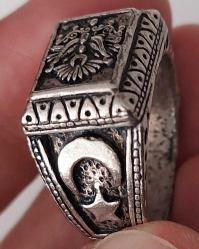 OSMANLI SON DÖNEMİ AYYILDIZLI VE TUĞRALI GÜMÜŞ-BRONZ-KALAY ALAŞIMLI MUHTEŞEM SANATSAL YÜZÜK AA1RRR1A ÇOK NADİR